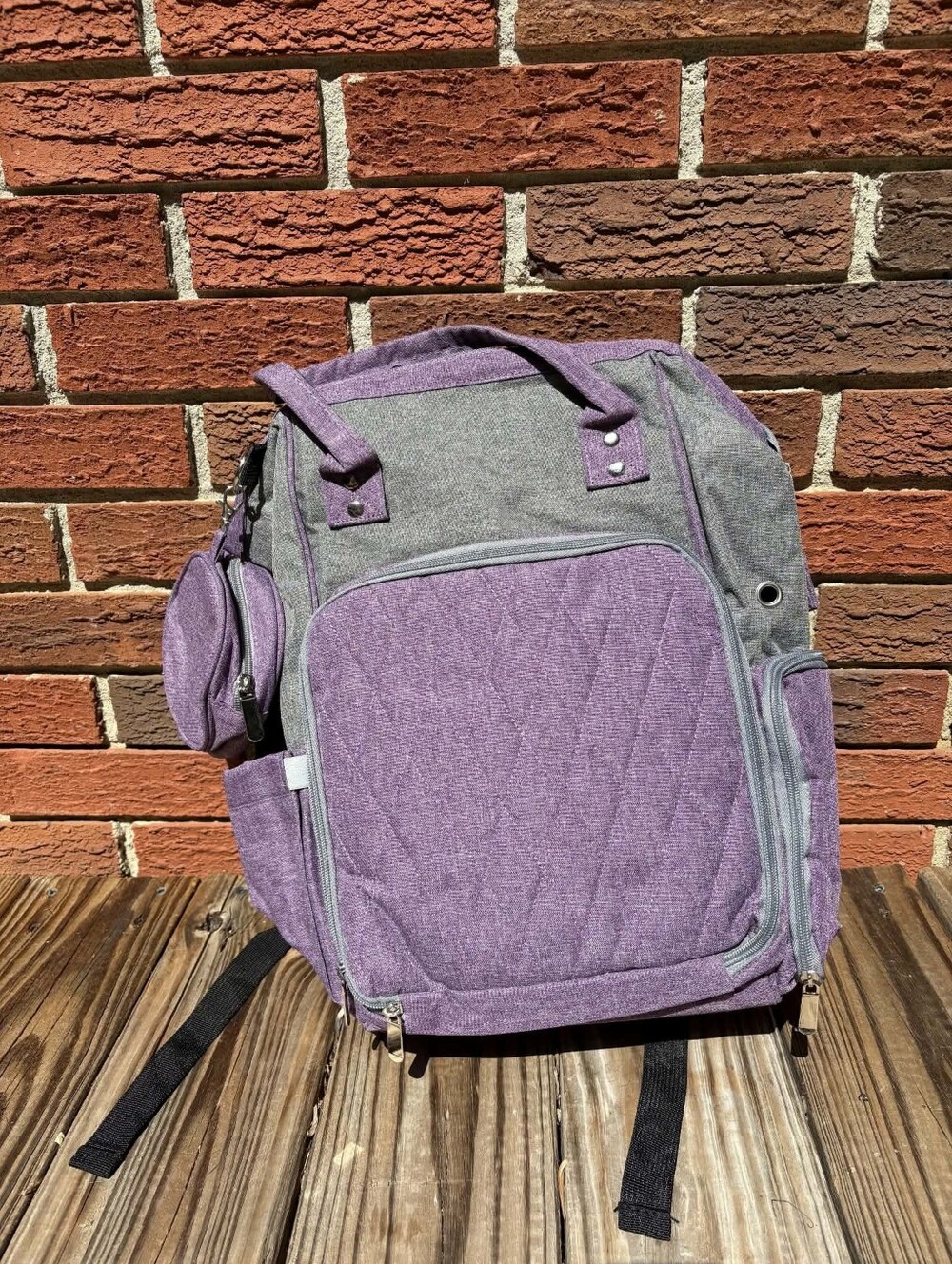 Purple And Gray Crochet/Knitting Backpack With Lots Of Storage